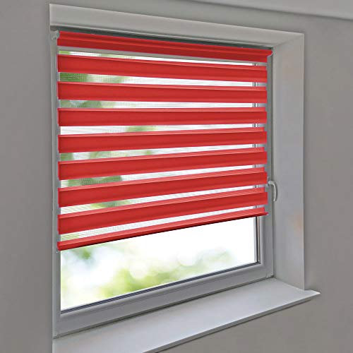 Sonnenschutz-HH - Doppelrollo Klemmfix ohne Bohren Vario Seitenzug Duorollo AUSSENMAß Breite 150 x 150 cm Höhe - rot