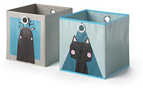 Vicco Faltbox 30x30, Regalbox für Kinder, Grau/Blau, 30 x 30 cm 2er Set