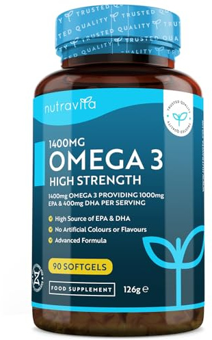 Nutravita Highest Strength Omega 3 Fish Oil 2000mg - Providing 1000mg EPA & 400mg DHA per Serving - Sustainably Sourced & Contaminant Free - Made in The UK
