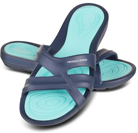 Aqua Speed Ensemble de sandales de bain + serviette en microfibre pour femme | Sandales de douche pour femme et fille | Sandales de sauna | Tongs de bain
