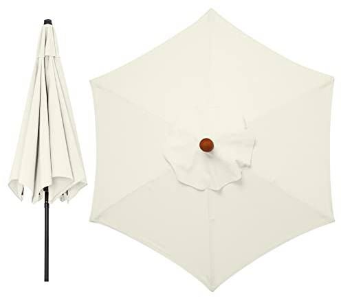 LMYDIDO Funda de Repuesto para Sombrilla de 3 Metros y 6 Brazos - Cubierta y Toldo para Terraza Exterior, Parasol Jardín (Blanco Crema-Blanco)