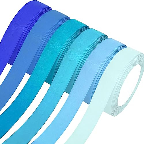 Satinband,6 Rollen Dekoband Stoffband,20mm x 22m/rolle Dekoration Geschenkband Schleifenband Blue Ribbon für Hochzeit,Valentinstag,Geburtstag Geschenke,DIY handwerk,Sträuße Verpackung,6 blauen Farben