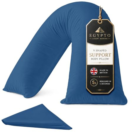 Egypto Orthopaedic V Pillow with pillowcase – Soft & Breathable – Anti-Allergy V Shaped Pillows for Neck & Back Support – Nursing, Pregnancy & Post Surgery Support Triangle Pillow (Blue)