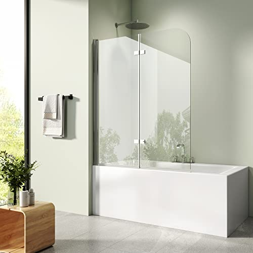 S'AFIELINA Pare-baignoire 120x140 cm, 2 Parties Pliable Cloison Baignoire avec 6mm ESG Verre Clair Sécurisé Paroi de douche avec NANO Revêtement Facile à Nettoyer