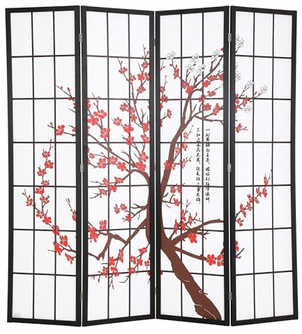 Room Divider 6ft Folding Privacy Divider 4 Panels Oriental Shoji Screen Wall Divider Wood Divider Portable Freestanding Partition Screen, White