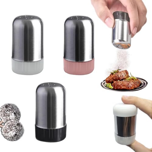 Mini spargisale con coperchio, 3 mini spargisale con coperchio, per sale e pepe, piccolo 20 ml, per viaggi in acciaio inox, per campeggio, bento box, ufficio, campeggio