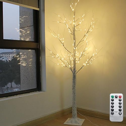 LOGT Albero Luminoso a LED Betulla con luci LED Bianco Caldo 180 cm 380 luci LED con Telecomando 8 modalità di Illuminazione Alimentazione Tramite USB Albero Artificiale per Interni ed Esterni,210cm