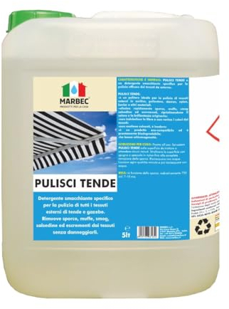 MARBEC PULISCI TENDE 5LT Detergente smacchiante specifico per la pulizia di tutti i tessuti di tende e gazebo.