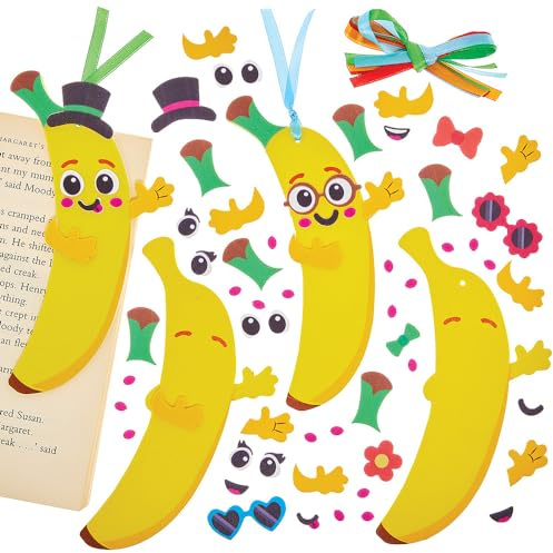 Baker Ross FN174 Banane Mix & Match Lesezeichen-Sets – 8er-Pack Lesezeichen zum Welttag des Buches für Kinder