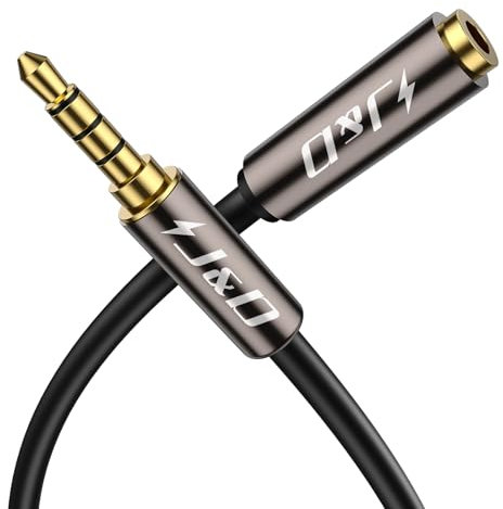 J&D Cable TRRS 3,5mm, 1/8 Pulgadas 4 Polos TRRS Jack Macho a Hembra Cable de Extensión Auxiliar para Auriculares, Estéreos de Coche, Teléfonos y Altavoces, 0,9 Metro