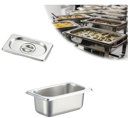 NJDQFA Edelstahl Gastro Behälter GN Spülmaschinenfest,Stapelbar Tief Gastronormbehälter,Mahlzeit Zutatenbehälters,1/9（17.5 * 10.8cm）,6.5cm