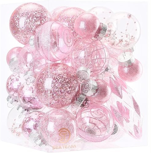 Sea Team Set di 32 palline di Natale trasparenti – perfette per decorazioni festive. Rosa