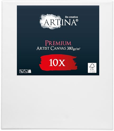Artina Set da 10 Premium Tela per Dipingere 50x70 cm – 100% Cotone Qualità Premium 380 g/m² – FSC® Tele Pittora per Artisti – Telaio in Legno Comodo e Resistente – Tele per Dipingere