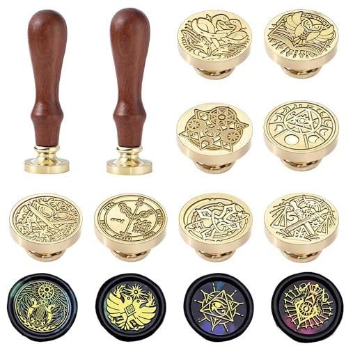 Vaxförseglingsstämpelset, 12 st vintage 22 mm (0,98 tum) förseglingsvaxstämplar med mytologiska och legendariska mönster för kuvertbokstäver och hantverk gör-det-själv
