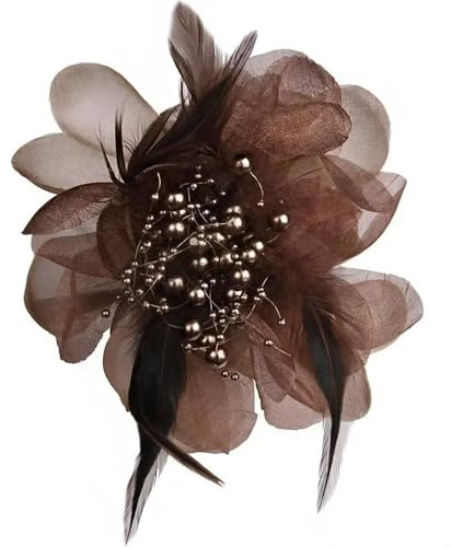 QIUMING 1 Pieza de Broche Grande de Tela con Plumas y Flores para Mujer, broches y prendedores de Solapa con Ramillete, Accesorios de Ropa