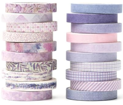 UYRVAPE Serie viola Vendemmia Washi Tape Set Magrissimo Retrò Nastro Adesivo Decorativo per giornali, decorazioni fai da te, diari, pianificatori, album di ritagli, confezioni(20 Rotoli)