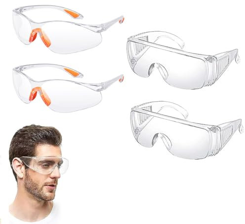 LIURFLNC 4 Stück Schutzbrille Arbeitsschutzbrille, Schutzbrillen Transparent Schutzbrille Labor, Sicherheitsbrille Schutzbrille für Arbeit Staubdicht Schießsport für Kinder Herren Damen