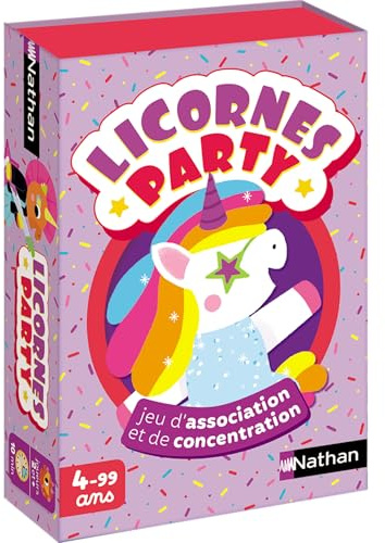 Nathan - Licornes Party, Jeu de Cartes pour Enfant dès 4 Ans, Jeu d'Association et Mémoire, thème Licornes, Règles Simples, Famille et Enfants, 2 Joueurs