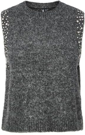 PIECES Knit Vest Pcrise SL O-Neck Gilet in Maglia, Grigio Scuro mélange, L Donna