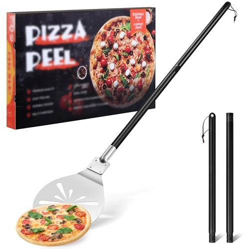 TEAMFAR Pizzaspade, 20,3 x 22,7 x 110 cm, perforerat rostfritt stål, rund stor yta och avtagbart handtag