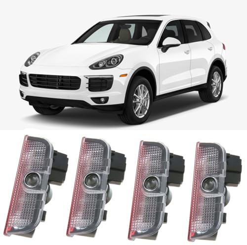 Motegear 4 Pezzi Luci Proiettore Porta per Porsche, illuminazione sottoscocca auto, luce LED di benvenuto, illuminazione d'ingresso per Cayenne/Macan/ 911/ Boxster/Cayman