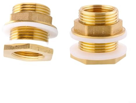 EXTRWORY 2 Stück Regentonnenverbinder, Messing, Tankverschraubung, Schlauchverbinder für Wasserfässer, Eimer, Bewässerungssysteme (2,5 cm)