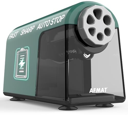 AFMAT Automatischer Bleistiftspitzer Spitzer mit dose, 6 Löcher Auto Stop Aufladbar Desktop Elektrischer Anspitzer Robust für große Bleistift 6-11mm, Scharfe Spitze, Kinder Künstler Lehrer, Grün PSD2