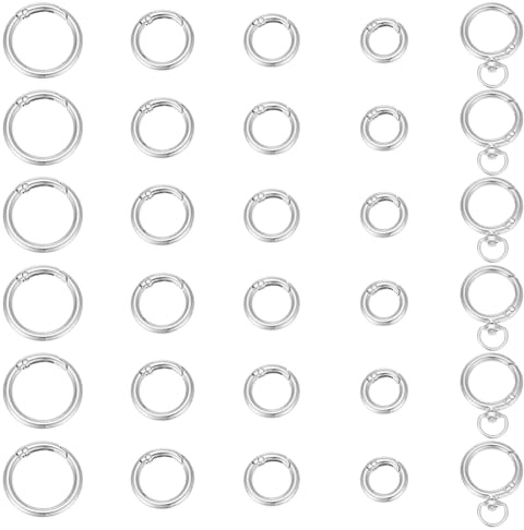 PLIGREAT Juego de 30 llaveros de resorte, 6 anillos de resorte redondos, 24 llaveros para manualidades, fabricación de joyas, bolsos y cadenas de hombro