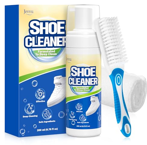 Jevvu Shoe Cleaner, Sneaker Cleaner Kit with Brush and Towel, Deep Clean Shoe Cleaning Kit for White Shoes, Leather and Rubber