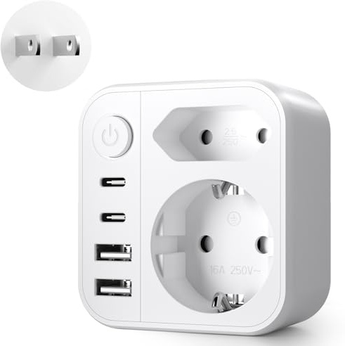 6 IN 1 Adattatore da viaggio Giappone, Adattatore Presa Giapponese Italiana con 2 USB A & 2 USB C, 2500W Tipo A Adattatori Presa Giappone Cina Filippine America Canada (Tipo A)