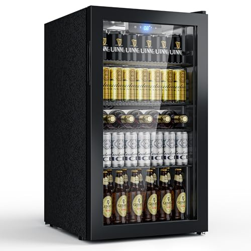 JUMMICO 90L Getränkekühlschrank: Frostfrei, Extrem Leise & Energiesparend. Platz für 126 Dosen, 4 höhenverstellbare Regale – Elegantes Design für Bar, Wohnzimmer und Home Office.