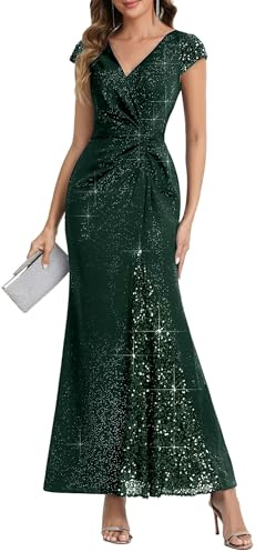 Ever-Pretty Robe de Soirée Chic Encolure en V Manches Courtes Tricot Maxi Robe Fourreau EE02657