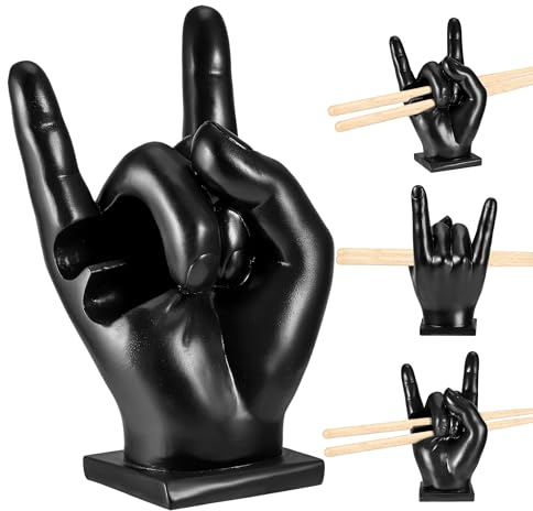 Soportes para Baquetas Bateria, Soporte para la Exhibición de Baquetas Tambor, Estuche de Resina con Gesto Divertido y Base Resistente, Accesorios para Batería para la Decoración del Hogar (Negro)