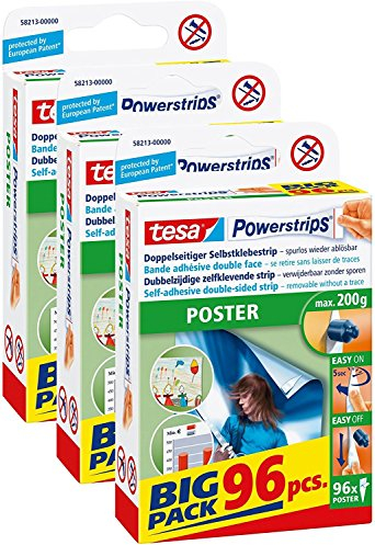 tesa Powerstrips POSTER/Doppelseitige Klebestreifen für Poster, Plakate und leichte Schilder bis 200g - wieder ablösbar und mehrfach verwendbar/Bigpack / 1 x 96 Stück (3, POSTER, Big Pack 96 Stück)