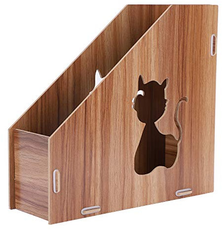 ITODA Porte-revue en Bois Porte-Magazine Dossier Journal A4 avec Motif Chat Rangement Bureau Support Document Livres Grande Capacité Organiseur de Bureau Maison Scolaire