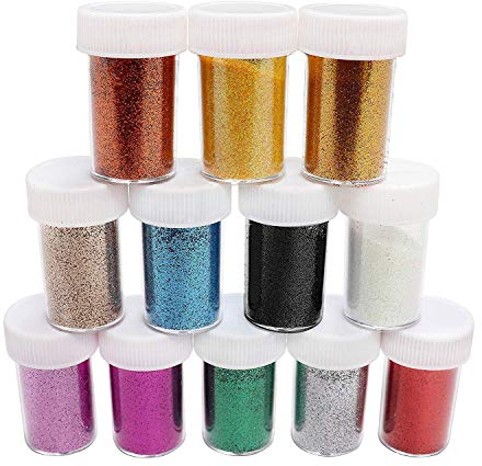 Bkrdty Feiner Glitzer 12 Pack Glitzerpuder Multi-Coloured Glitzerpuder für Festivals Gesicht & Nägel und Kinder Aktivitäten, Rot