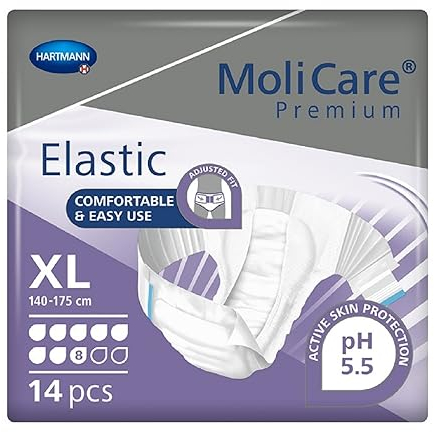 MoliCare Premium Elastic Slip: bei schwerer Inkontinenz für Frauen und Männer; 8 Tropfen, Gr. XL, (140-175 cm Hüftumfang), 14 Stück