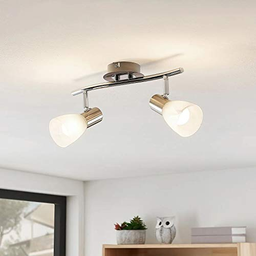 Depuley LED Deckenstrahler 2 Flammig Schwenkbar, E14 Deckenleuchte Wandspot Warmweiß (Glühbirne nicht inkl.), Glas Lampenschirm, 3000K, 2 * 5W Fassung für Bilder Flur