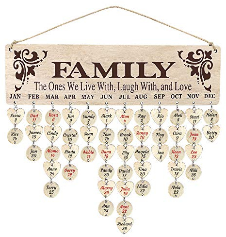 Calendario de madera para colgar en la pared con etiquetas, adornos hechos a mano, recordatorio de aniversario de cumpleaños para familiares y amigos, tablero de calendario para decoración del hogar