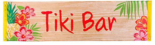 Boland 52490 - Banner Tiki Bar, Größe 50 x 180 cm, aus Polyester, Fahne mit Motiv, Dekoration, Strandparty, Karneval, Mottoparty, Geburtstag
