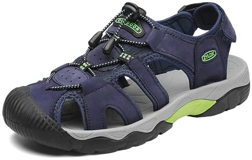Sandaler för män, i läder, vandringssandaler, utomhusskor för sommar, andas, storlek 38–48, Blå 2, 39 EU
