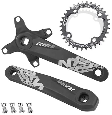 splumzer Mountain Bike 170mm Square Crankset with 104 BCD 32/34/36/38T Chainring, Aluminum Alloy MTB Crank Narrow Wide CNC Round Chainring Bolts (34T)