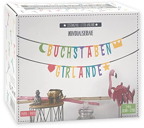 Buchstabengirlande Individualisierbar Girlande für Geburtstag Hochzeit Feier Party Junggesellenabschied aus Papier mit 146 Zeichen Buchstaben Zahlen, wiederverwendbar (Bunt)