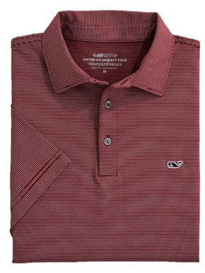 vineyard vines Men's St. Jean Short Sleeve Stripe Sankaty Polo, Crimson, Large