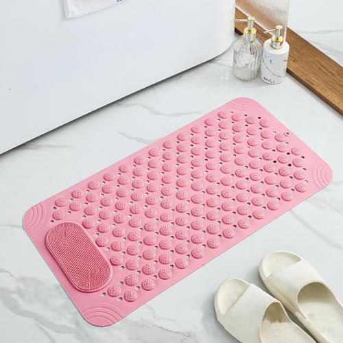 Shower Mat Bathtub Mat Non Slip | Non-Slip Bathtub Mat with Suction Cups | Quick Drainage and Foot Massage Function | Machine Washable and Fast-Drying| 27.1 x 13.8in(Pink)