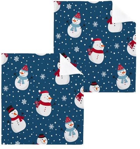 ISAOA Waschlappen Handtuch für Badezimmer, Spa, Hotel, Fitnessstudio, Weihnachten, Schneemann, blaue Punkte, Baumwolle, Gästehandtücher, Waschlappen, saugfähig, schnell trocknend, 4 Stück