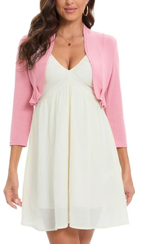 Hobrounn Bolero festivo para mujer, cárdigan corto de manga larga, frontal abierto, cárdigan sólido para vestido, Rosa., XXL