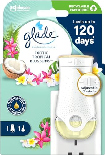 Glade Plug in Air Freshener Holder and Refill, Electric Scented Oil Room Air Freshener, Tropical Blossoms, Starter Kit, (1 x Holder and 1 x 20 ml Refill)