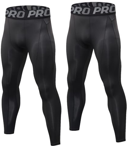 LNFINTDO 2er-Pack Kompressionshose Herren Laufhose Lang Schnelltrocknende Sportleggings Atmungsaktive Running Tight Männer für Fitness Gym Joggen Training Basketball
