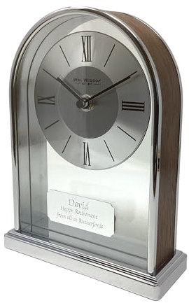 Rutherfords Gifts Personalised Dome Shaped Chrome & Wood Mantel Clock - Engraved Birthday Retirement Grandparents New Home Gift